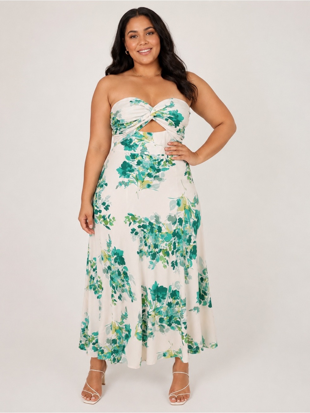 NWT Petal & Pup Teagan Green Floral Strapless Cutout Maxi Dress XL
